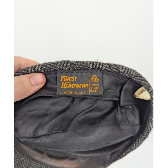 Vintage 100% Wool Herringbone Flat Cap Newsboy Hat Size 7-7 1/8 Made in USA - Picture 8 of 8